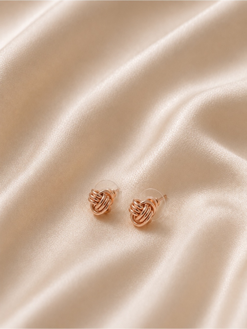 Delicate Rose Gold Knot Stud Earrings - Women Jewelry